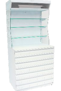 Góndola Exhibidora 207x98x60 cm | 7 Gavetas | 3 Entrepaños | Iluminación Integrada | Metálico | Tecnoprocesos Colombia